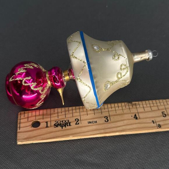 Vtg Italian Glass Lamp Ornament 5" Ivory Pink Blue Gold Bird Charm Christmas 60s - Picture 16 of 16